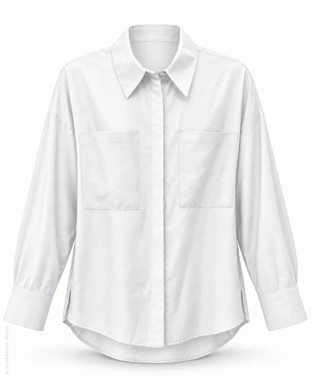 Women's white viscose shirt with large pockets