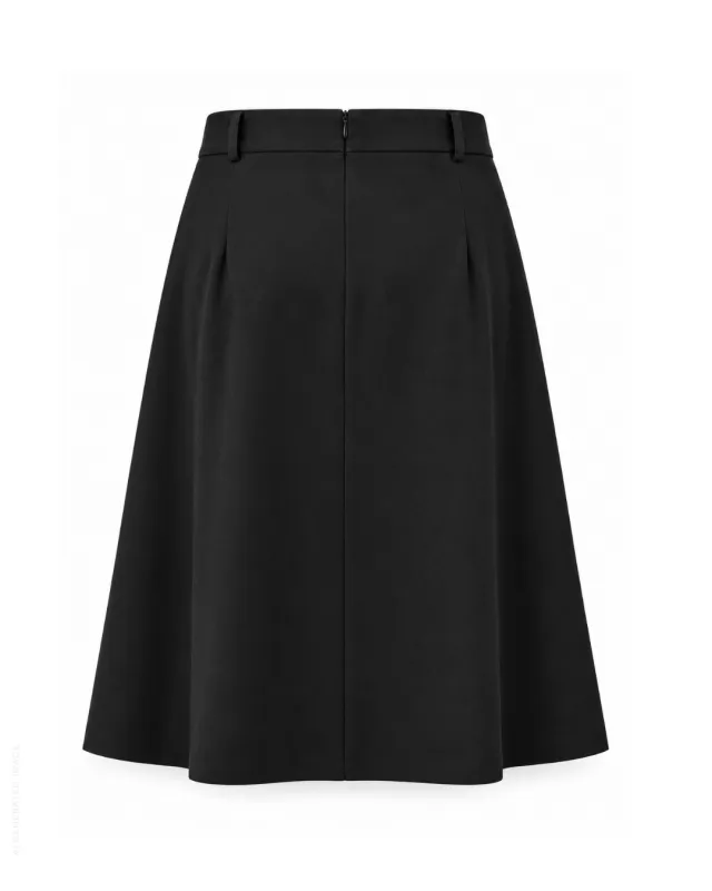Black A-line knee-length skirt with pleats